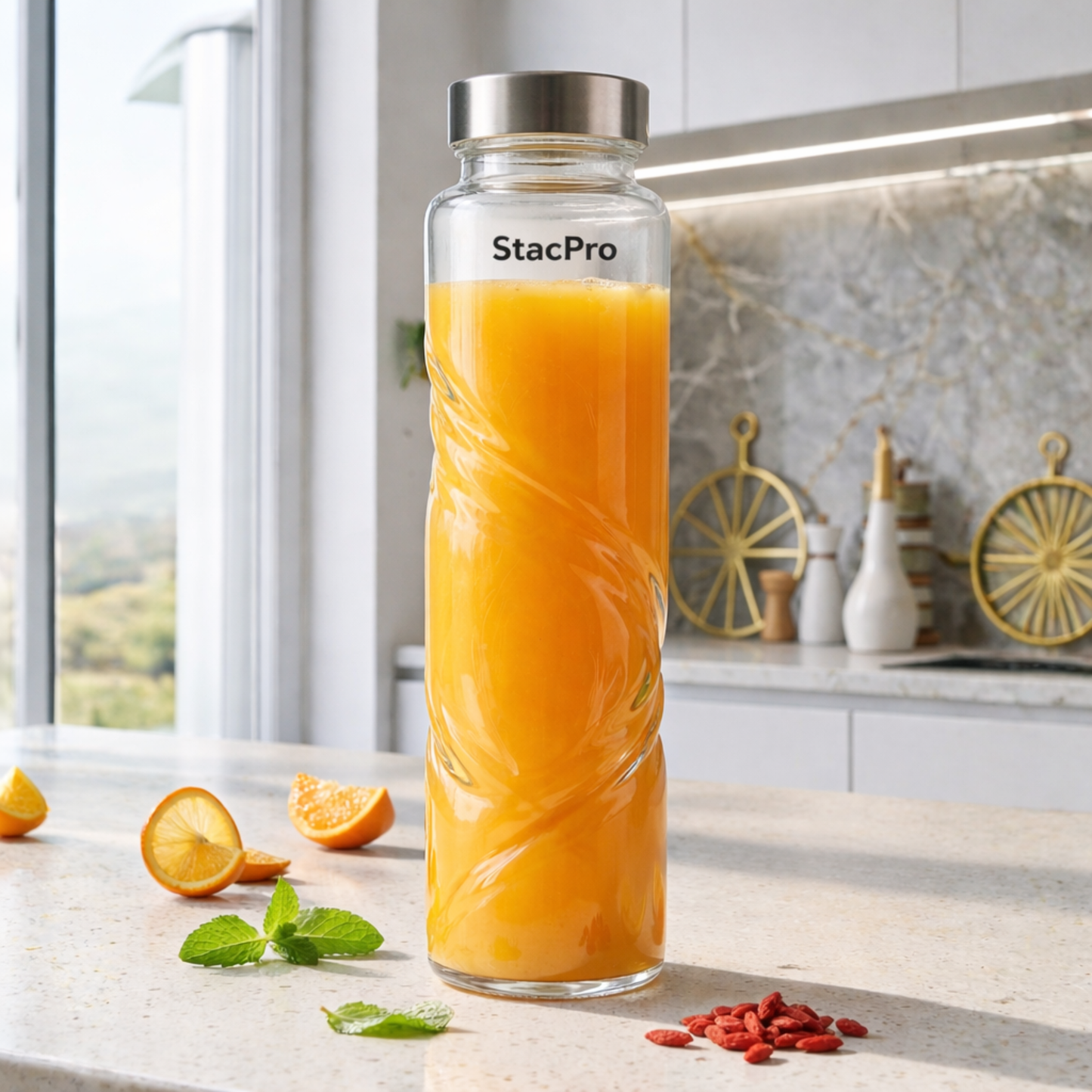Glass Water Bottle with Steel Lid- 750ml, Hurricane