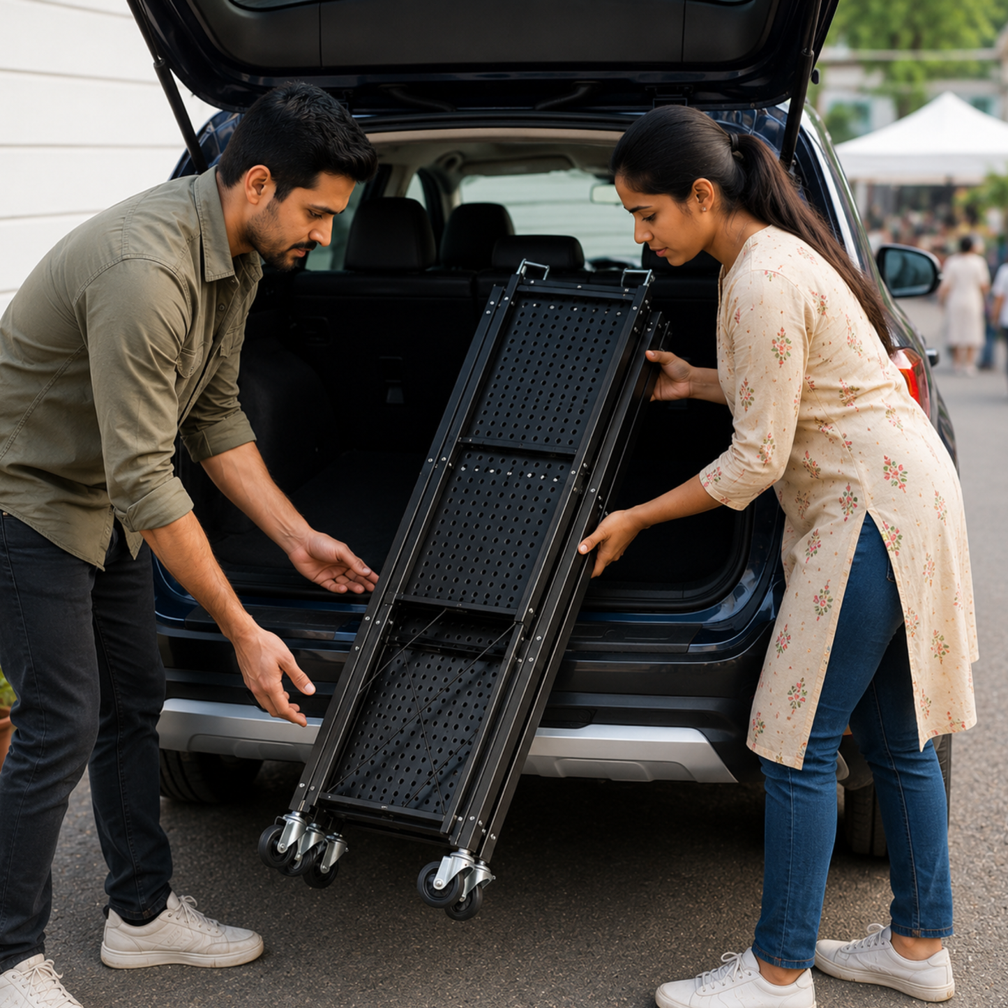 StacPro 3-Tier Collapsible Metal Storage Rack with Wheels | Foldable Multipurpose Shelf for Home
