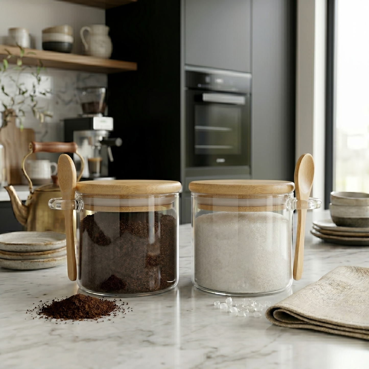 StacPro Airtight Round Glass Spice Jar with Bamboo Lid & Spoon – 350ml | Moisture-Proof, Stackable