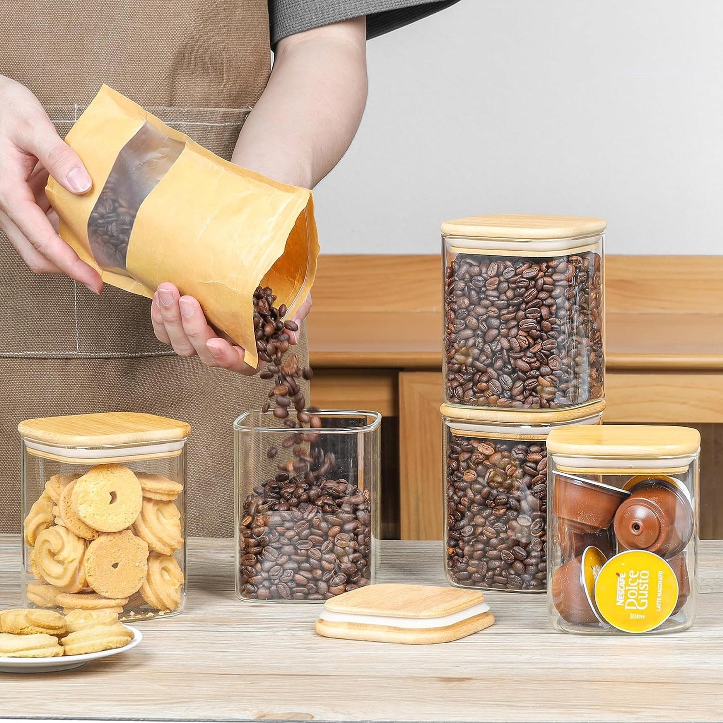Square Airtight Glass Spice Jar with Bamboo Lid – 220ml