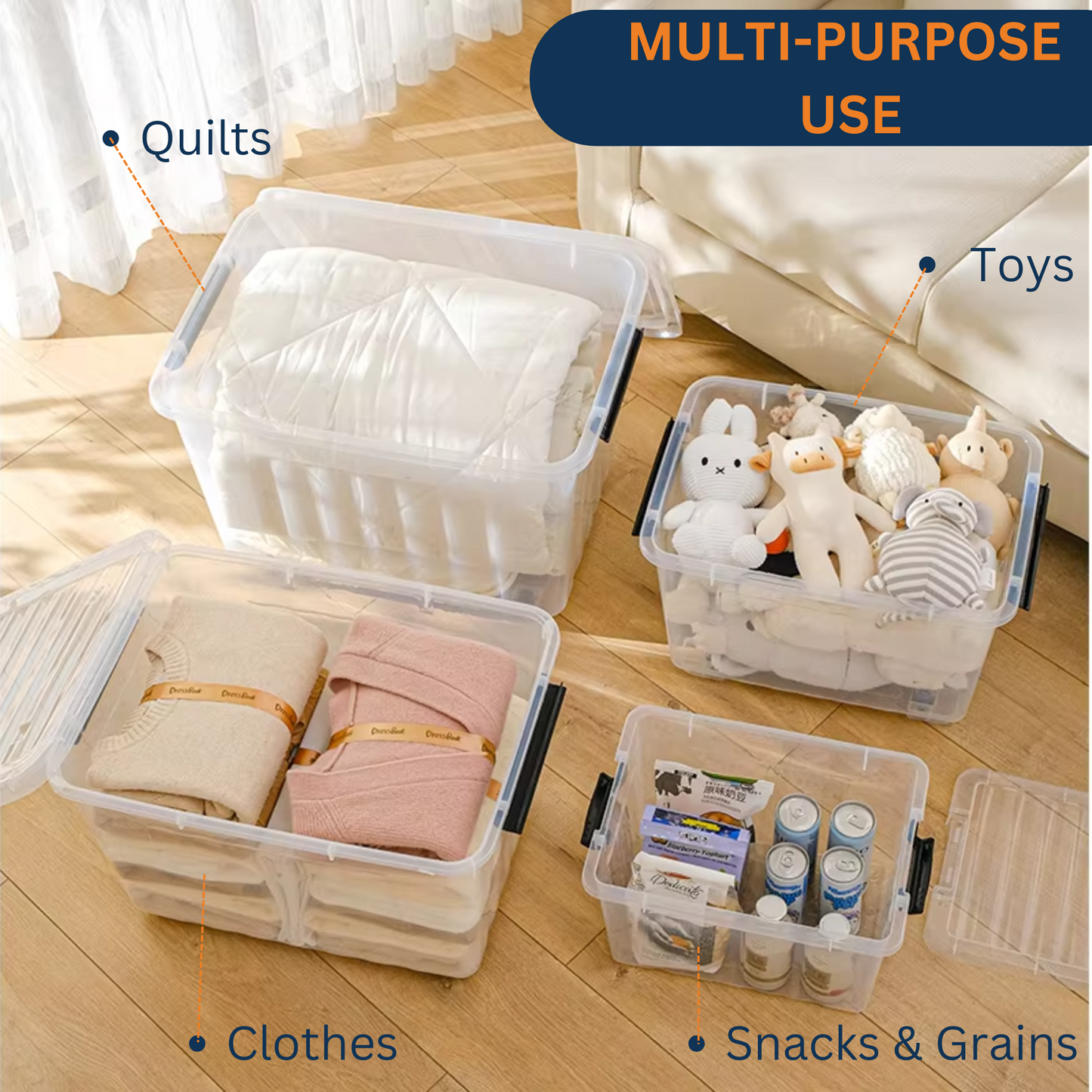 Rolling Storage Box with Lid and Wheels- Extra Large, 70 LITRE