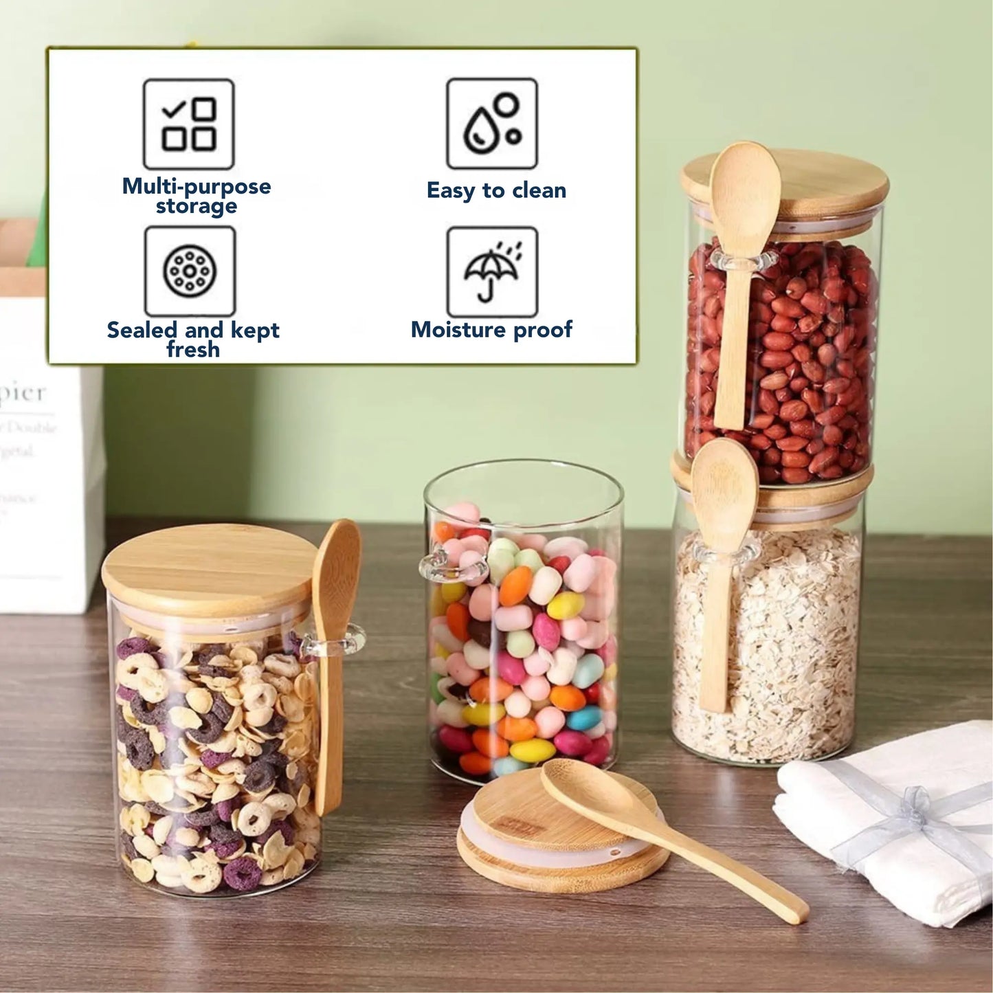 Airtight Glass Jar with Bamboo Lid & Spoon – 500ml