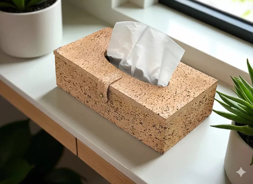 StacPro Natural Cork Tissue Box Holder | Eco-Friendly, Sustainable Home & Office Accessory