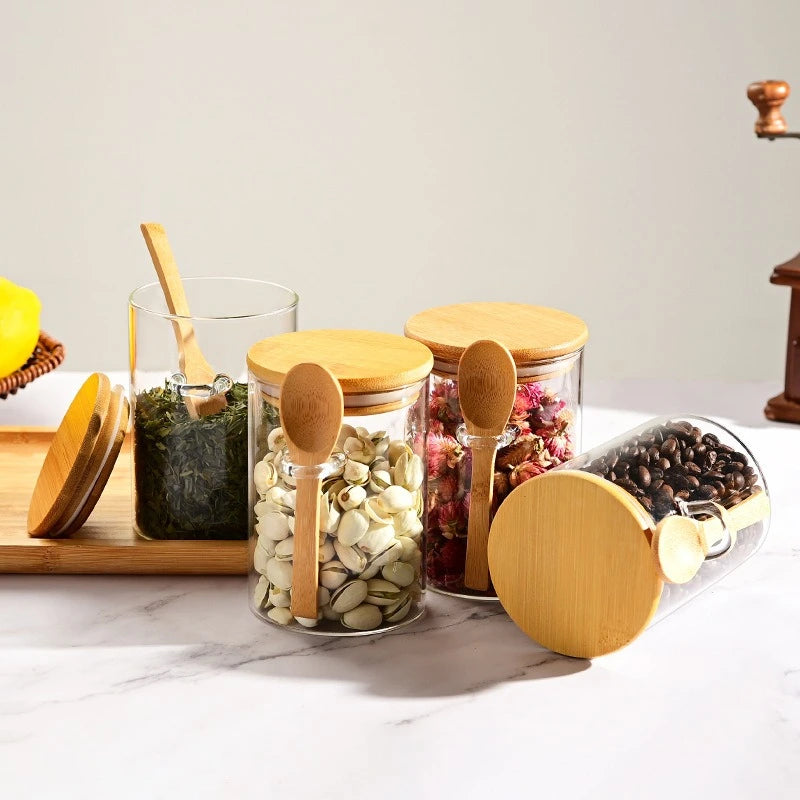 Airtight Glass Jar with Bamboo Lid & Spoon – 850ml