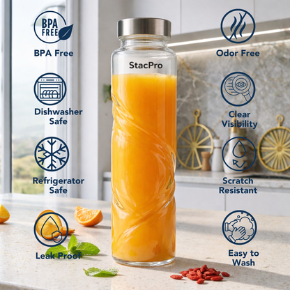 Glass Water Bottle with Steel Lid- 750ml, Hurricane