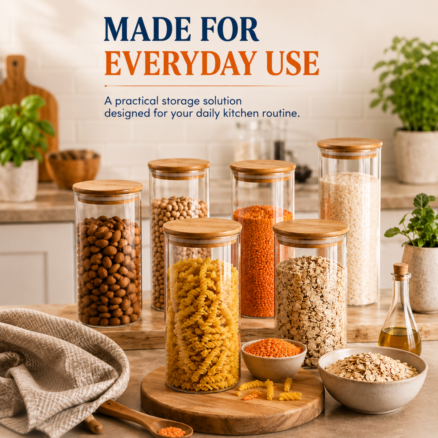 StacPro Airtight Round Glass Spice Jar with Bamboo Lid – 1500ml | Moisture-Proof, Stackable