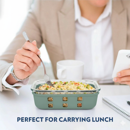 StacPro Griplok Borosilicate Glass Lunch Box – Forest Green | Leakproof Lid & Silicone Sleeve