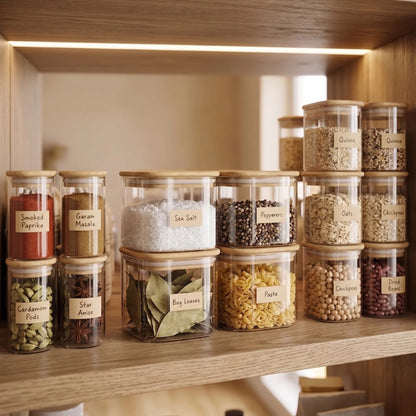 StacPro Airtight Square Glass Spice Jar with Bamboo Lid – 750ml | Moisture-Proof, Stackable
