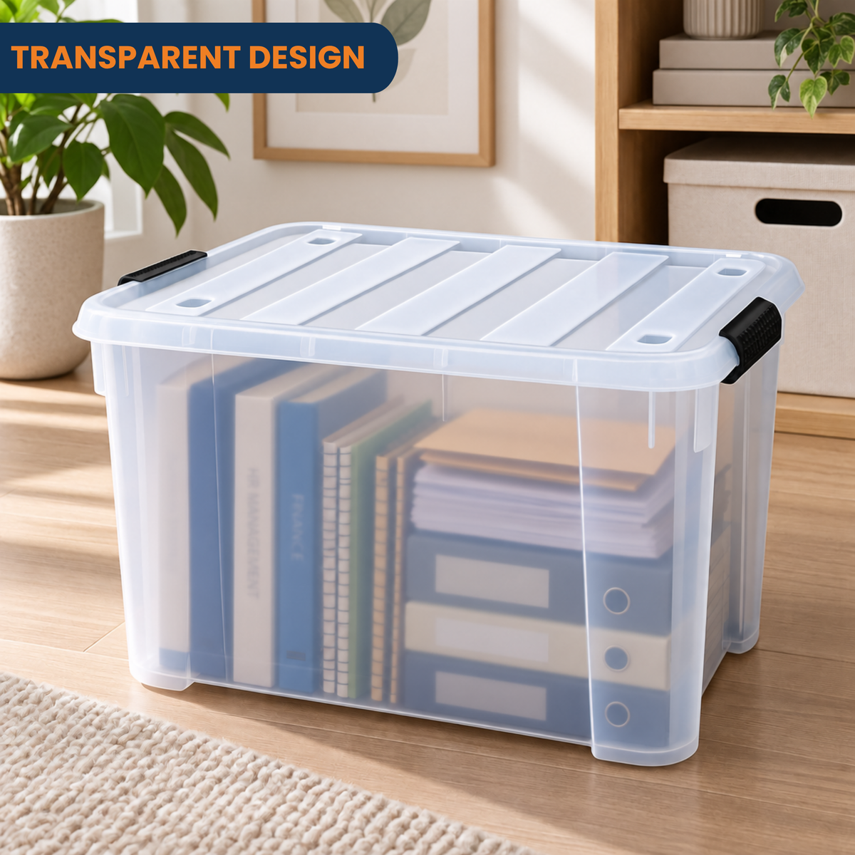 StacPro Heavy-Duty Rolling Storage Box — 70L | Clear View, Stackable, Smooth-Roll Wheels