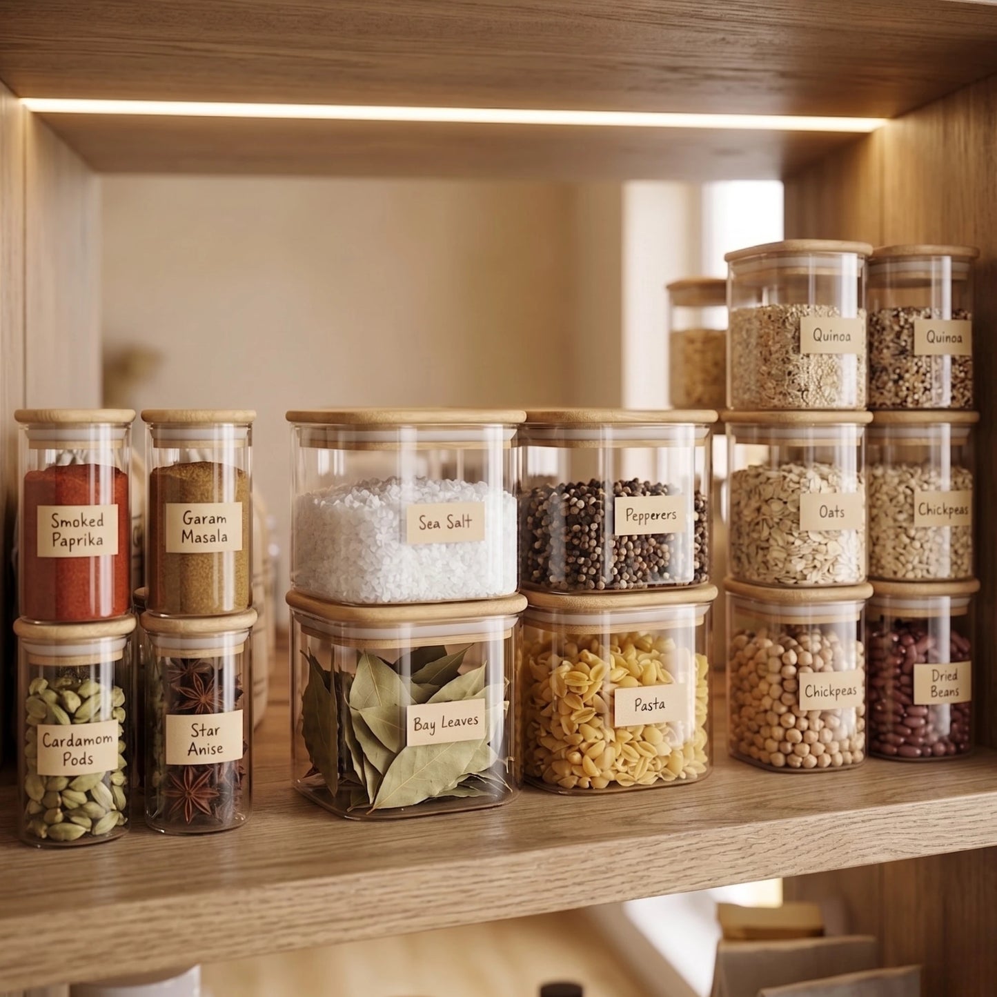 Square Airtight Glass Spice Jar with Bamboo Lid – 950ml