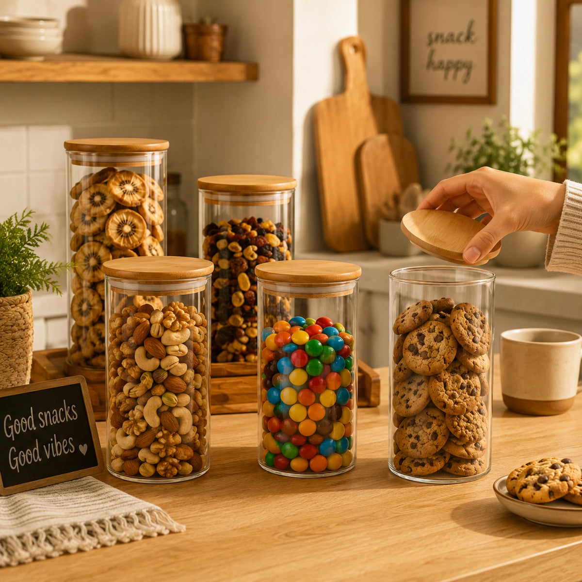 StacPro Airtight Round Glass Spice Jar with Bamboo Lid – 1500ml | Moisture-Proof, Stackable