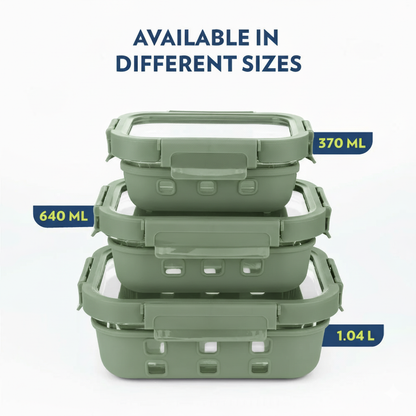 StacPro Griplok Borosilicate Glass Lunch Box – Forest Green | Leakproof Lid & Silicone Sleeve