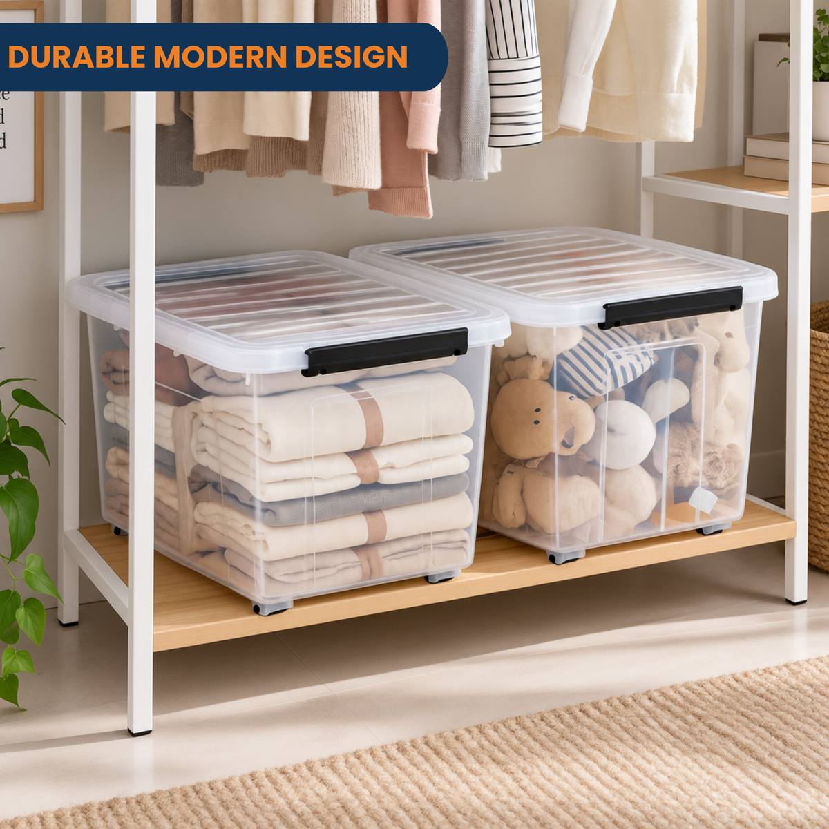 StacPro Heavy-Duty Rolling Storage Box — 70L | Clear View, Stackable, Smooth-Roll Wheels