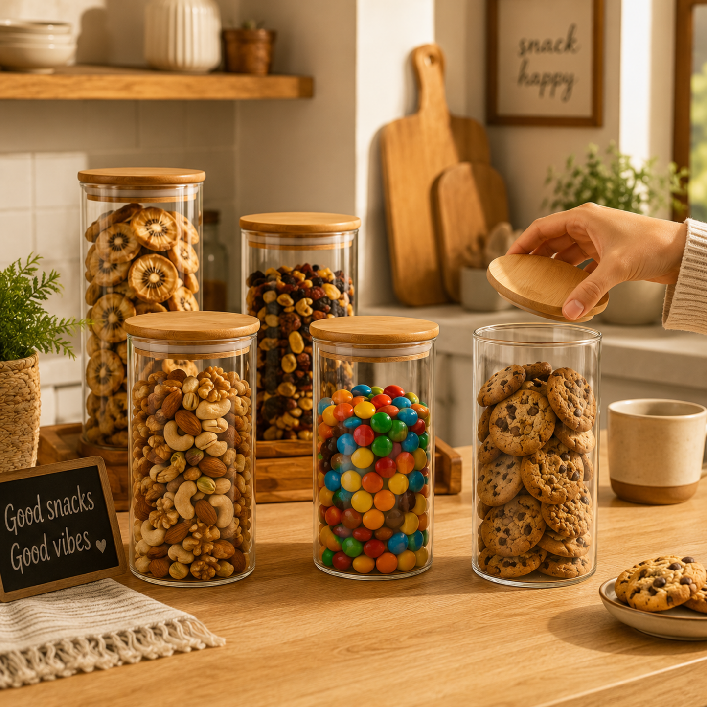 StacPro Airtight Round Glass Spice Jar with Bamboo Lid – 1500ml | Moisture-Proof, Stackable
