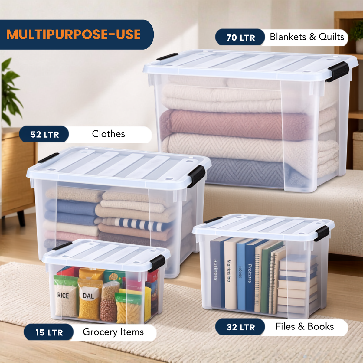 StacPro Heavy-Duty Rolling Storage Box — 70L | Clear View, Stackable, Smooth-Roll Wheels
