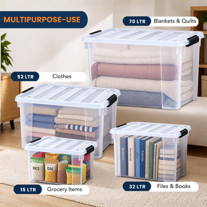 StacPro Heavy-Duty Rolling Storage Box — 70L | Clear View, Stackable, Smooth-Roll Wheels
