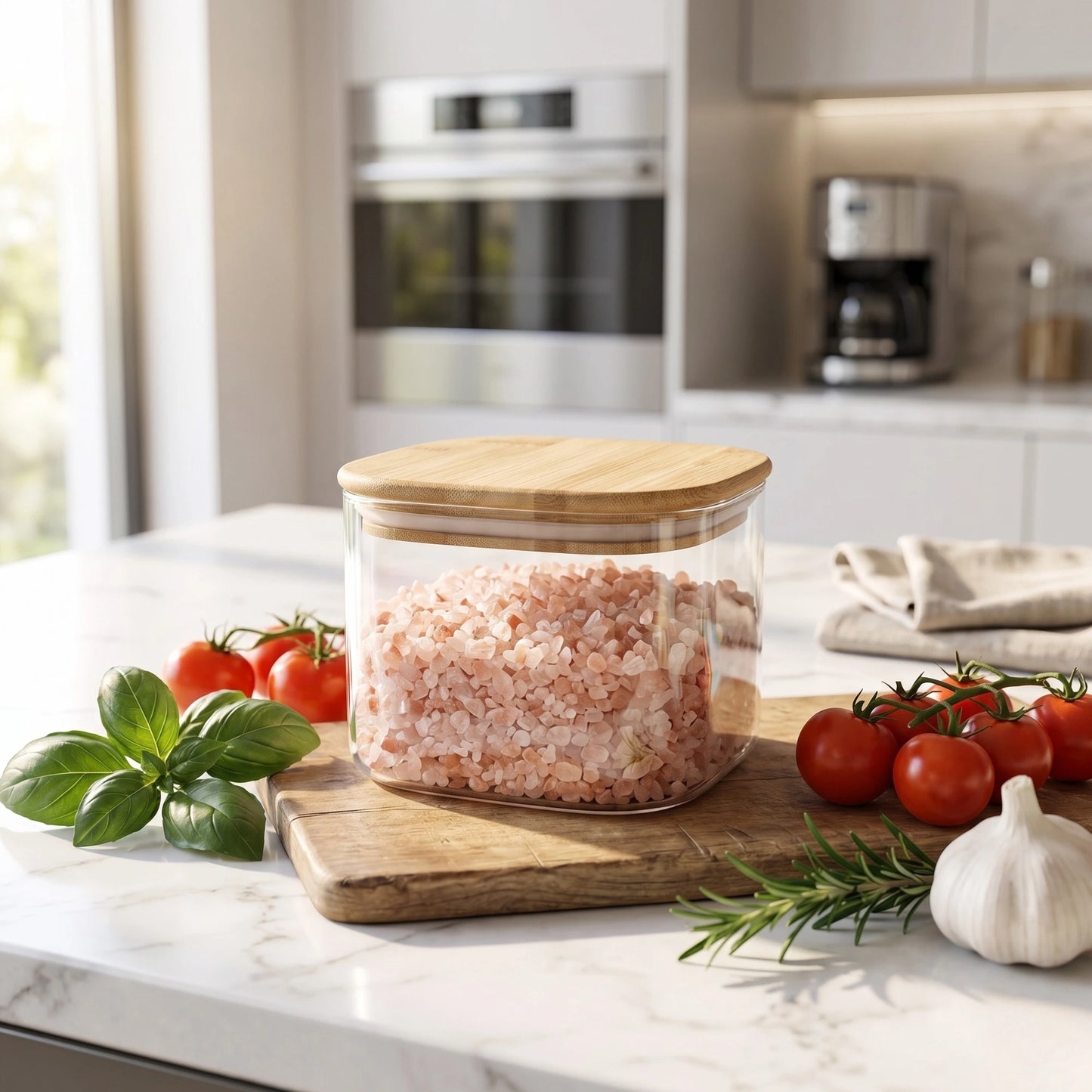 Square Airtight Glass Spice Jar with Bamboo Lid – 500ml