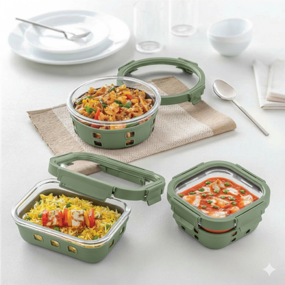 StacPro Griplok Borosilicate Glass Lunch Box – Forest Green | Leakproof Lid & Silicone Sleeve