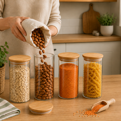 StacPro Airtight Round Glass Spice Jar with Bamboo Lid – 1500ml | Moisture-Proof, Stackable
