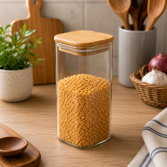 StacPro Airtight Square Glass Spice Jar with Bamboo Lid – 1500ml | Moisture-Proof, Stackable