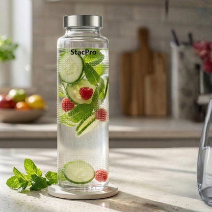 StacPro Glass Water Bottle — Texture, 750ml | BPA-Free, Leakproof | Sports & Office Hydration Bottle