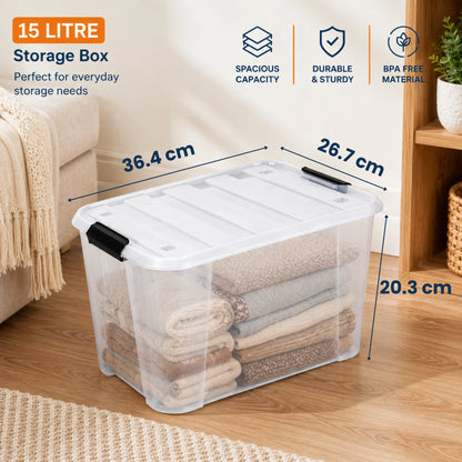 StacPro Heavy-Duty Rolling Storage Box — 15L | Clear View, Stackable, Smooth-Roll Wheels