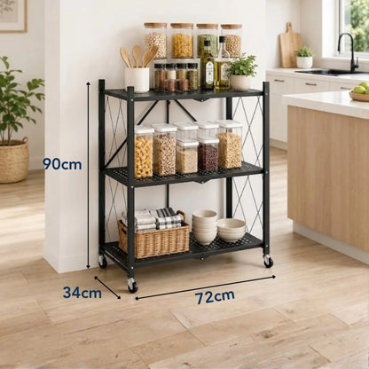 StacPro Collapsible Metal Storage Rack with Wheels | Multipurpose Heavy-Duty Shelf for Home, Kitchen & Office