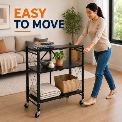 StacPro Collapsible Metal Storage Rack with Wheels | Multipurpose Heavy-Duty Shelf for Home, Kitchen & Office