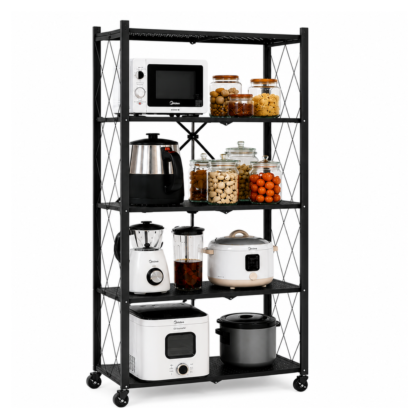 StacPro Collapsible Metal Storage Rack with Wheels | Multipurpose Heavy-Duty Shelf for Home, Kitchen & Office