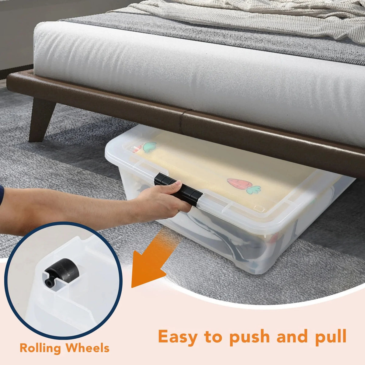 StacPro Under-Bed Rolling Storage Box — 35L | Slim Design, Secure Locking Lid, Smooth Wheels | Clear, Dustproof