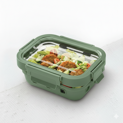 StacPro Griplok Borosilicate Glass Lunch Box – Forest Green | Leakproof Lid & Silicone Sleeve
