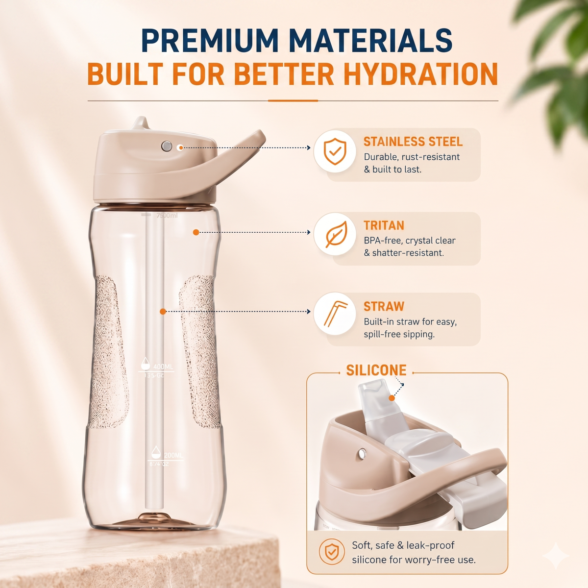 StacPro Tritan Water Bottle — 750ml | BPA-Free, Leakproof | Sports & Office Hydration Bottle