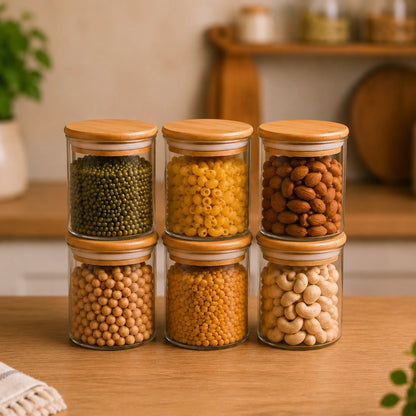 StacPro Airtight Round Glass Spice Jar with Bamboo Lid – 280ml | Moisture-Proof, Stackable