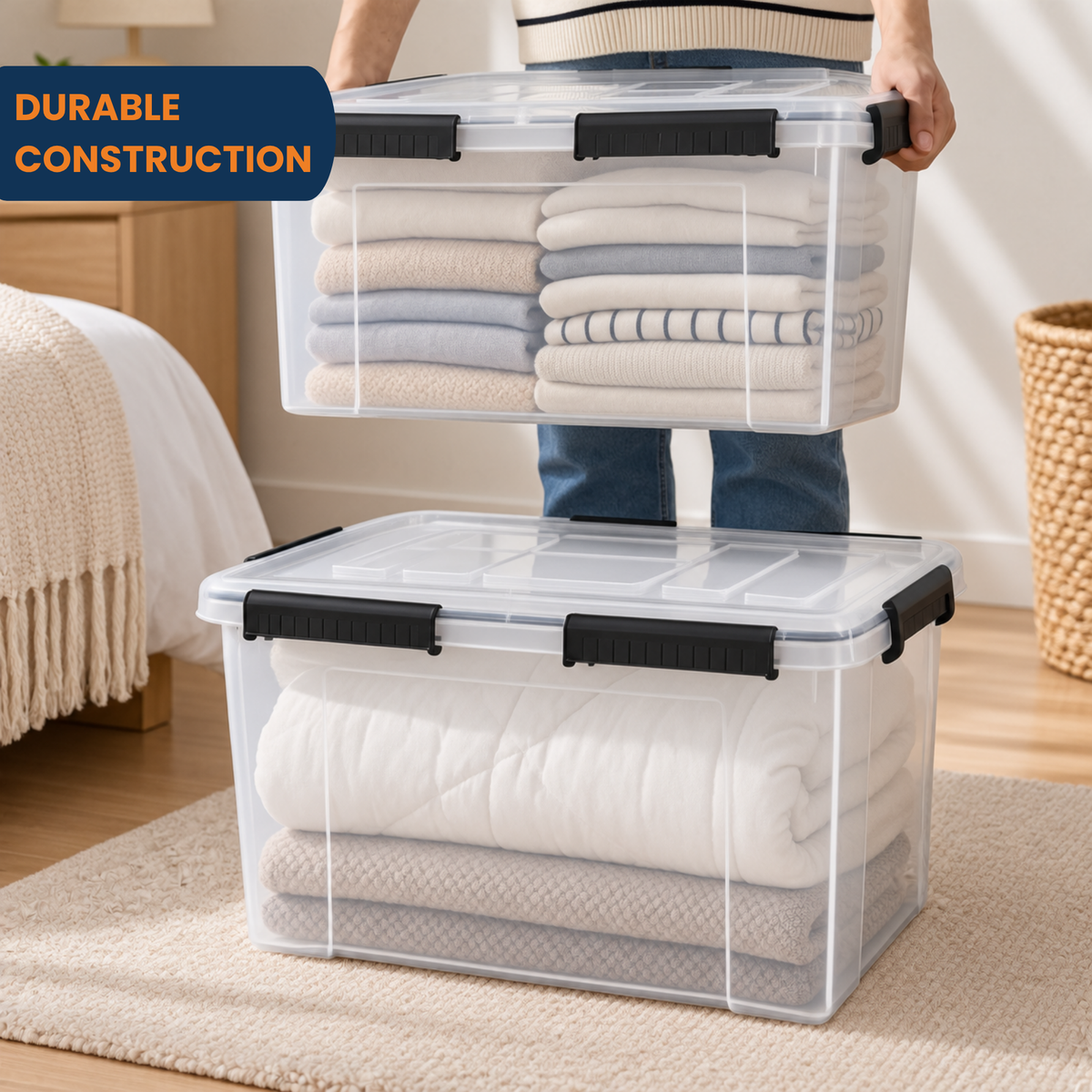StacPro Waterproof Clear Storage Box — 52L | Secure Locking Lid, Heavy-Duty | Dustproof & Waterproof for Home, Garage & Monsoon Storage