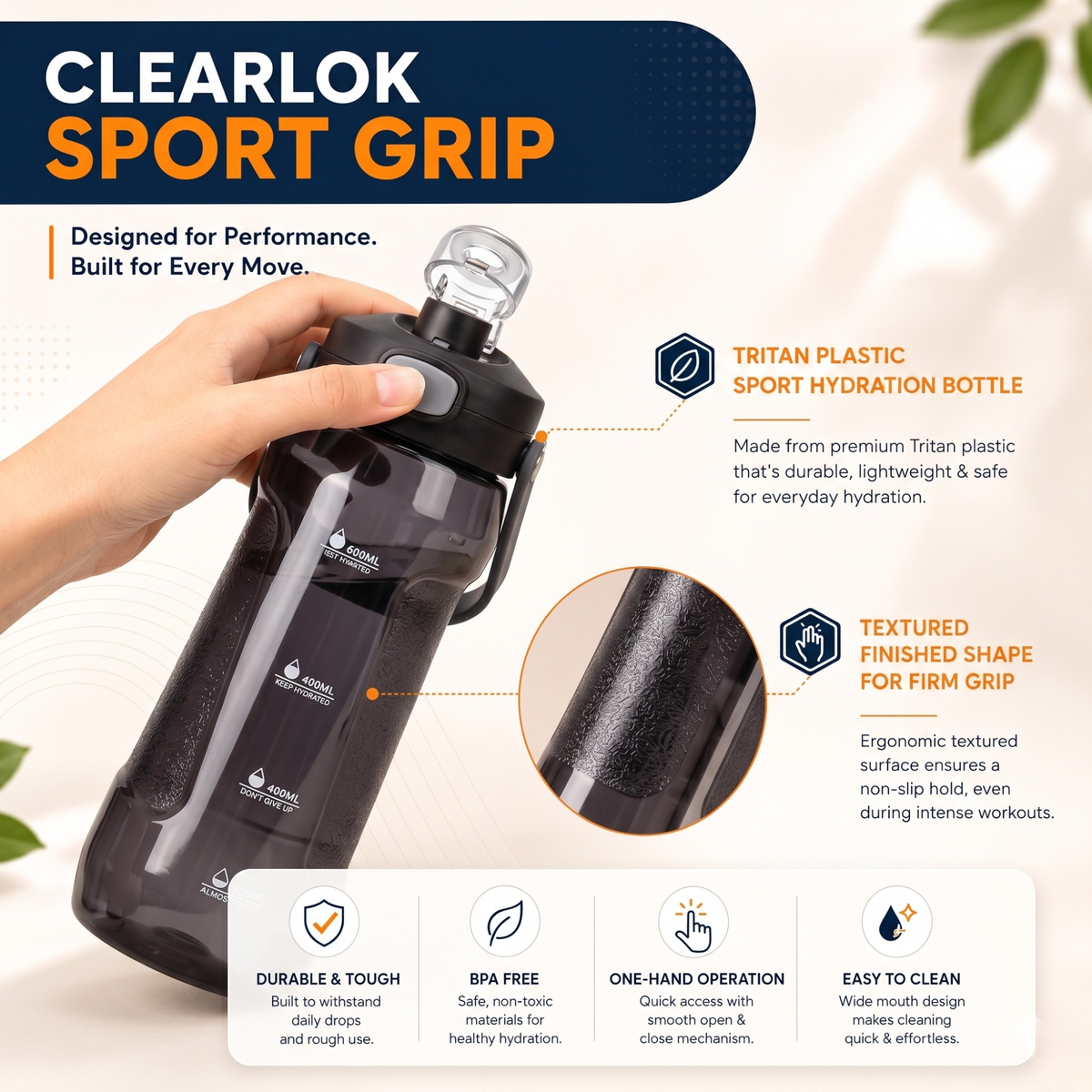 StacPro Tritan Water Bottle — 1000ml | BPA-Free, Leakproof | Sports & Office Hydration Bottle
