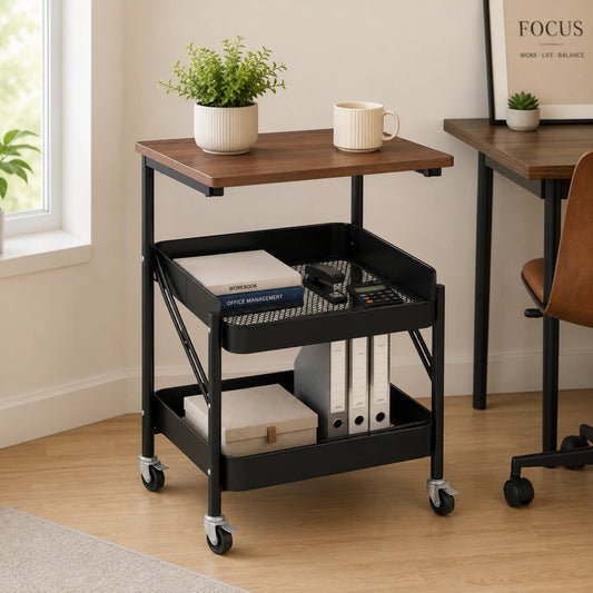 StacPro Heavy-Duty Metal Storage Trolley with Wooden Top — Multipurpose cart | Strong, Spacious & Easy to Organise