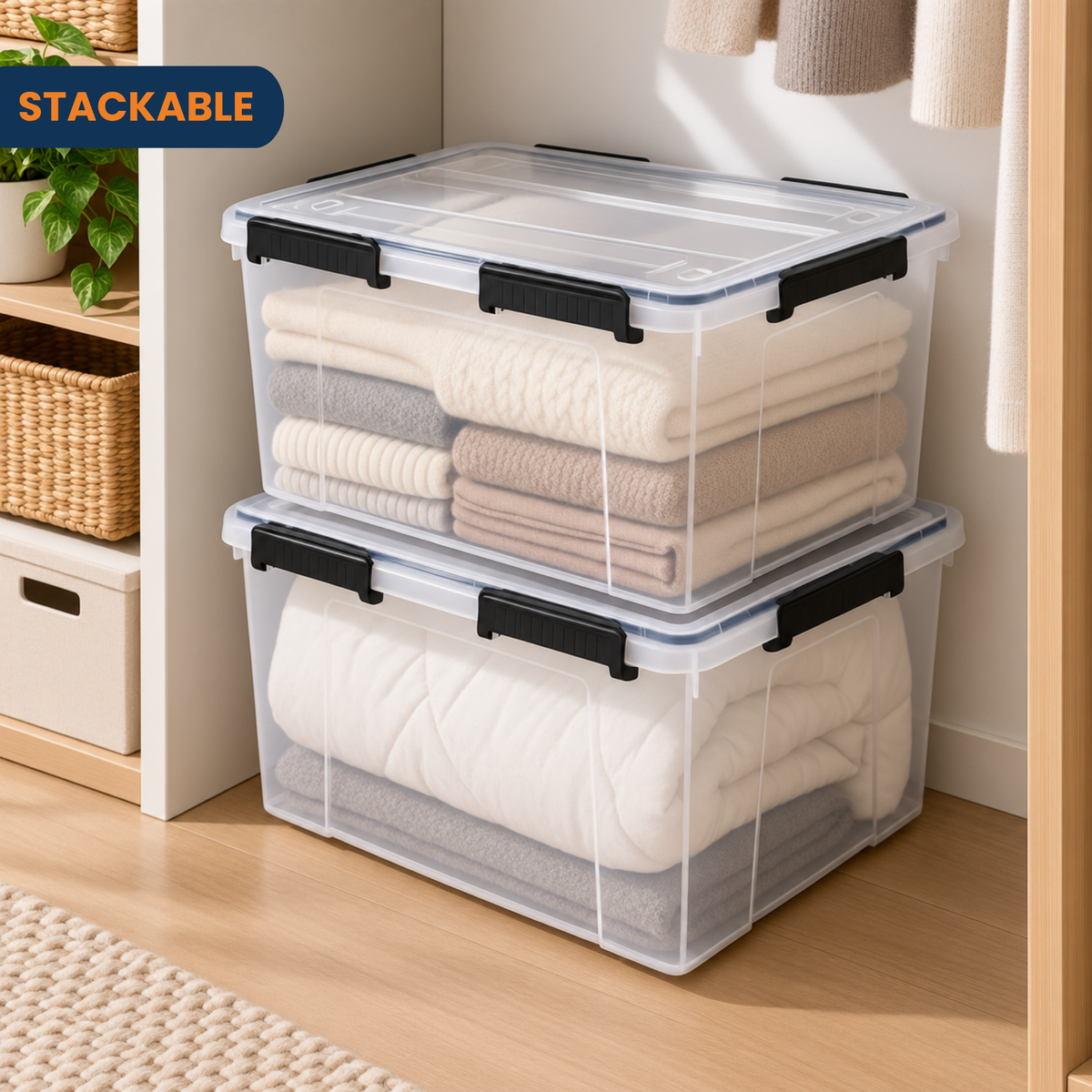 StacPro Waterproof Clear Storage Box — 52L | Secure Locking Lid, Heavy-Duty | Dustproof & Waterproof for Home, Garage & Monsoon Storage