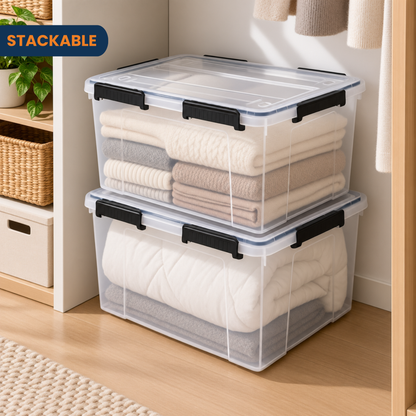 StacPro Waterproof Clear Storage Box — 52L | Secure Locking Lid, Heavy-Duty | Dustproof & Waterproof for Home, Garage & Monsoon Storage