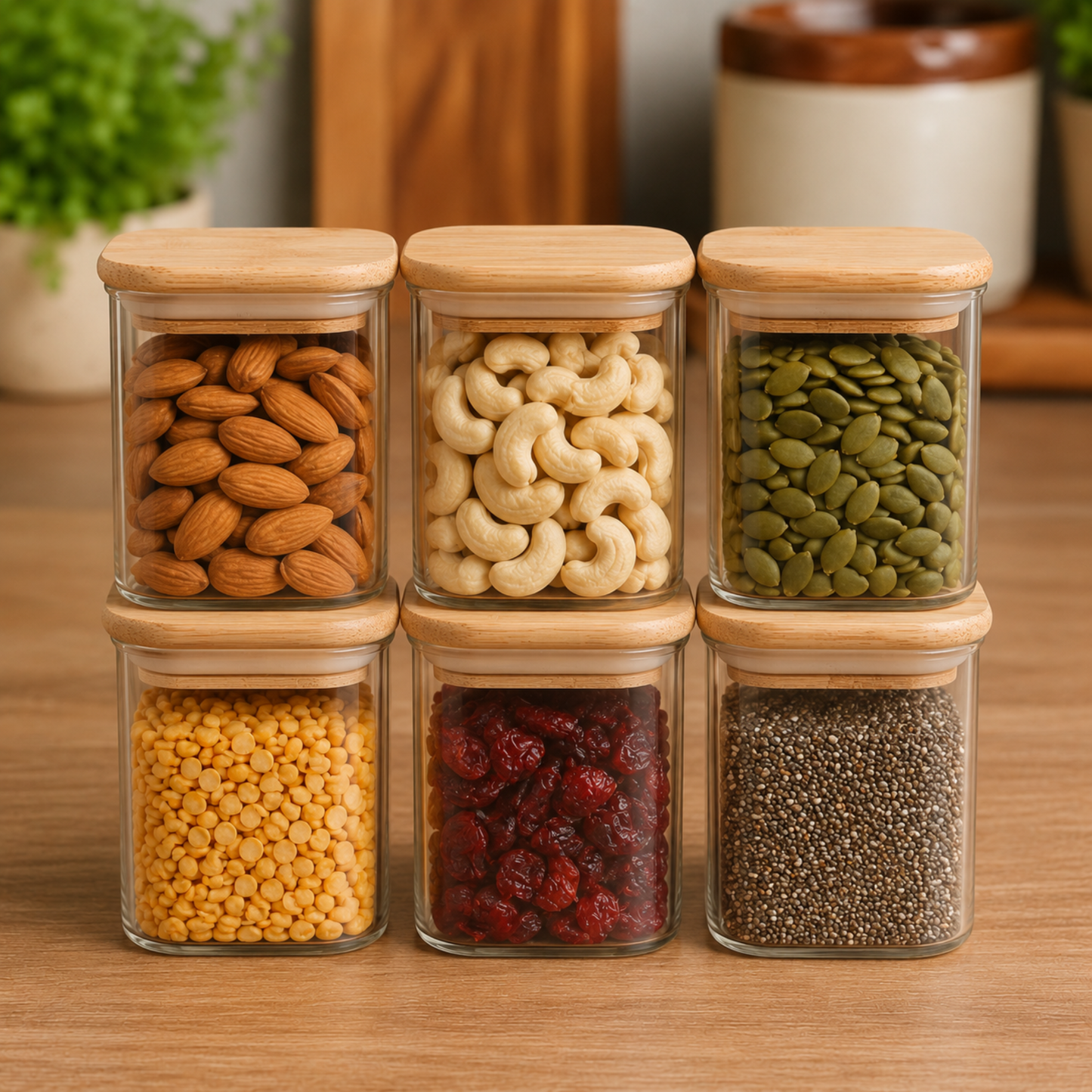 StacPro Airtight Square Glass Spice Jar with Bamboo Lid – 280ml | Moisture-Proof, Stackable