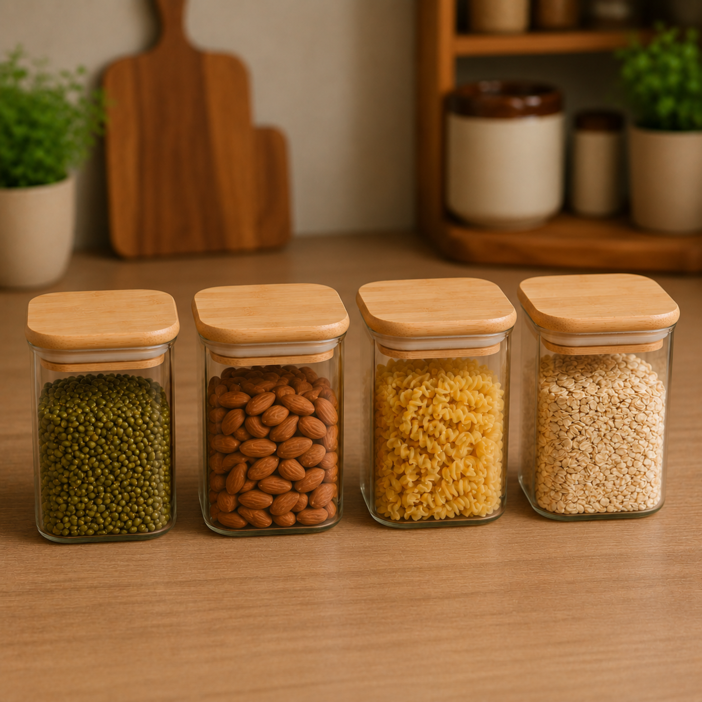 StacPro Airtight Square Glass Spice Jar with Bamboo Lid – 280ml | Moisture-Proof, Stackable