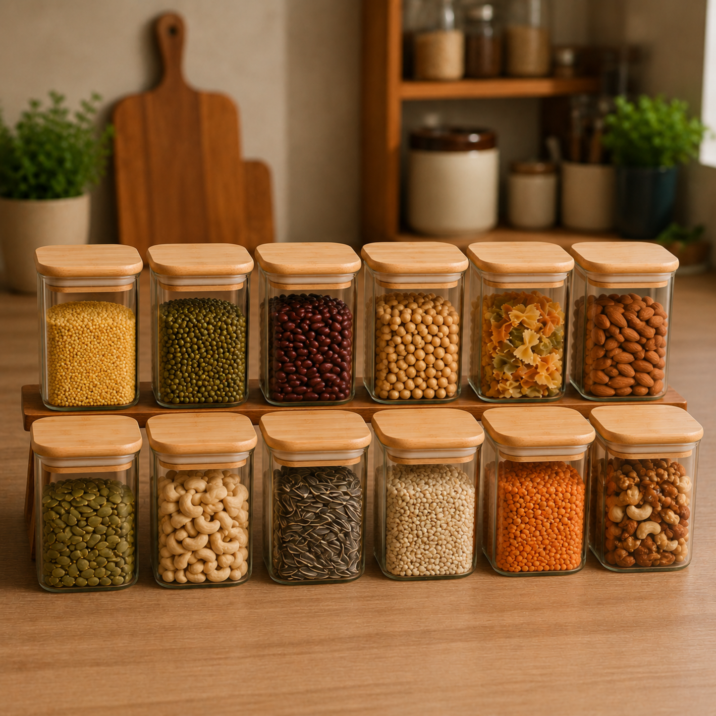StacPro Airtight Square Glass Spice Jar with Bamboo Lid – 280ml | Moisture-Proof, Stackable