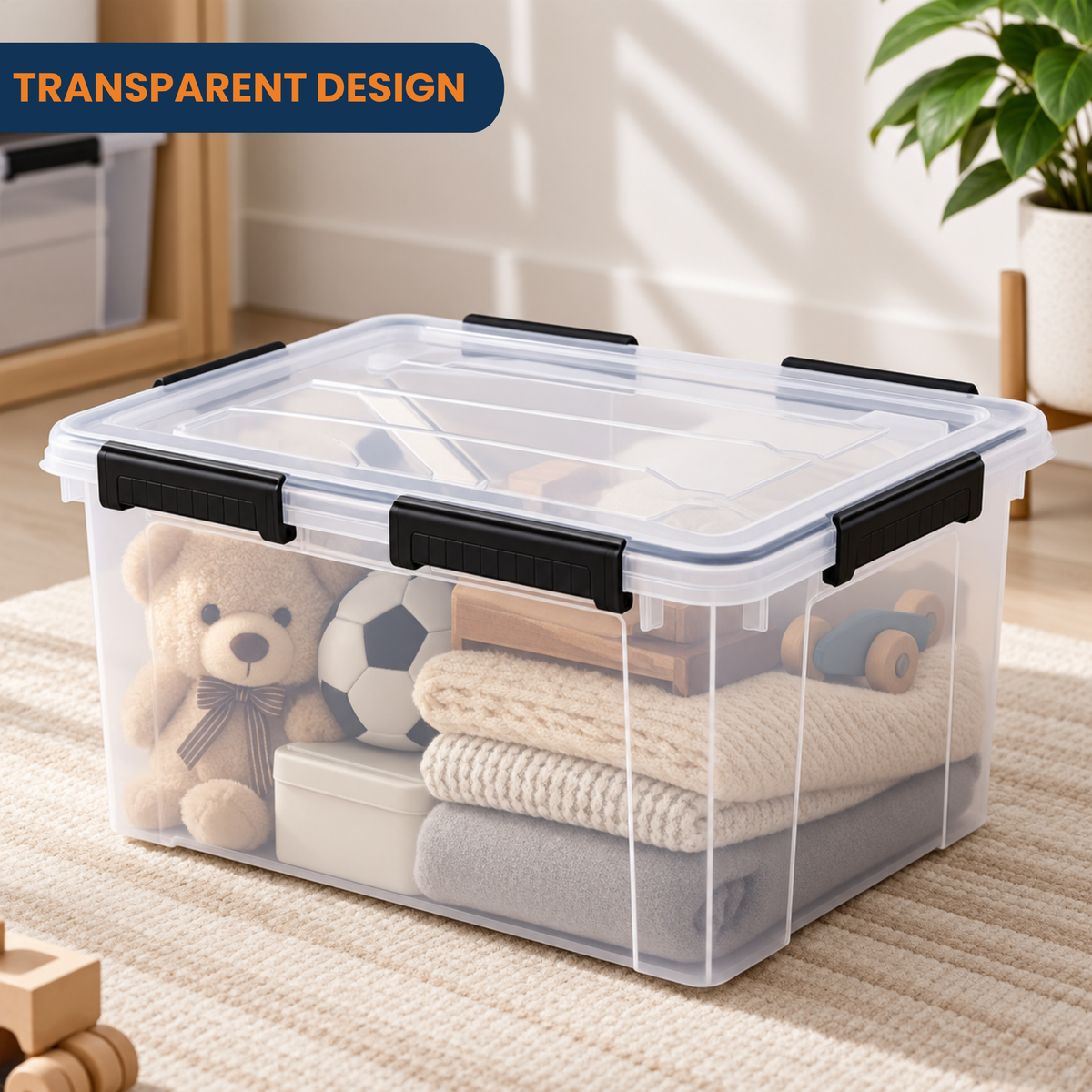 StacPro Waterproof Clear Storage Box — 52L | Secure Locking Lid, Heavy-Duty | Dustproof & Waterproof for Home, Garage & Monsoon Storage