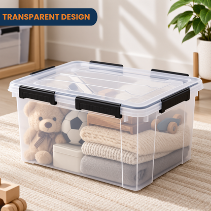 StacPro Waterproof Clear Storage Box — 52L | Secure Locking Lid, Heavy-Duty | Dustproof & Waterproof for Home, Garage & Monsoon Storage