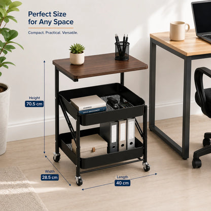 StacPro Heavy-Duty Metal Storage Trolley with Wooden Top — Multipurpose cart | Strong, Spacious & Easy to Organise