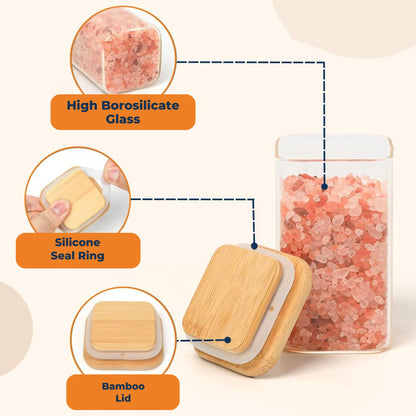 StacPro Airtight Square Glass Spice Jar with Bamboo Lid – 750ml | Moisture-Proof, Stackable