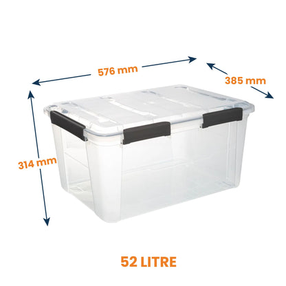 Clear Storage Box with Secure Locking Lid & Waterproof - 52ltr