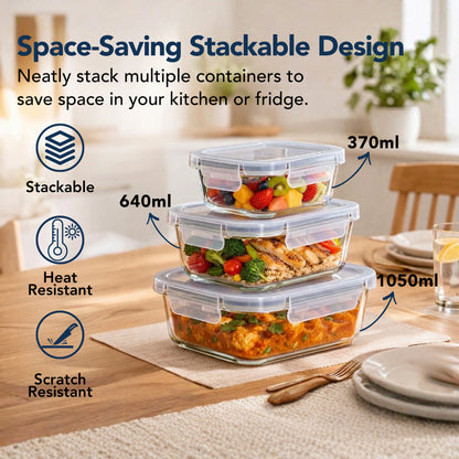 Borosilicate Glass Lunch Box with Leak-Proof Lid (Single Compartment)