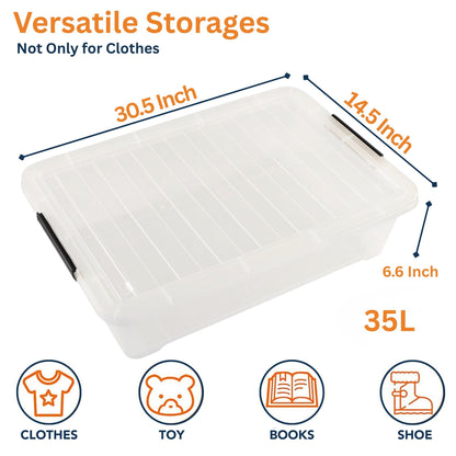 Under Bed Storage Box with Secure Locking Lid & Wheels - 35 Litre