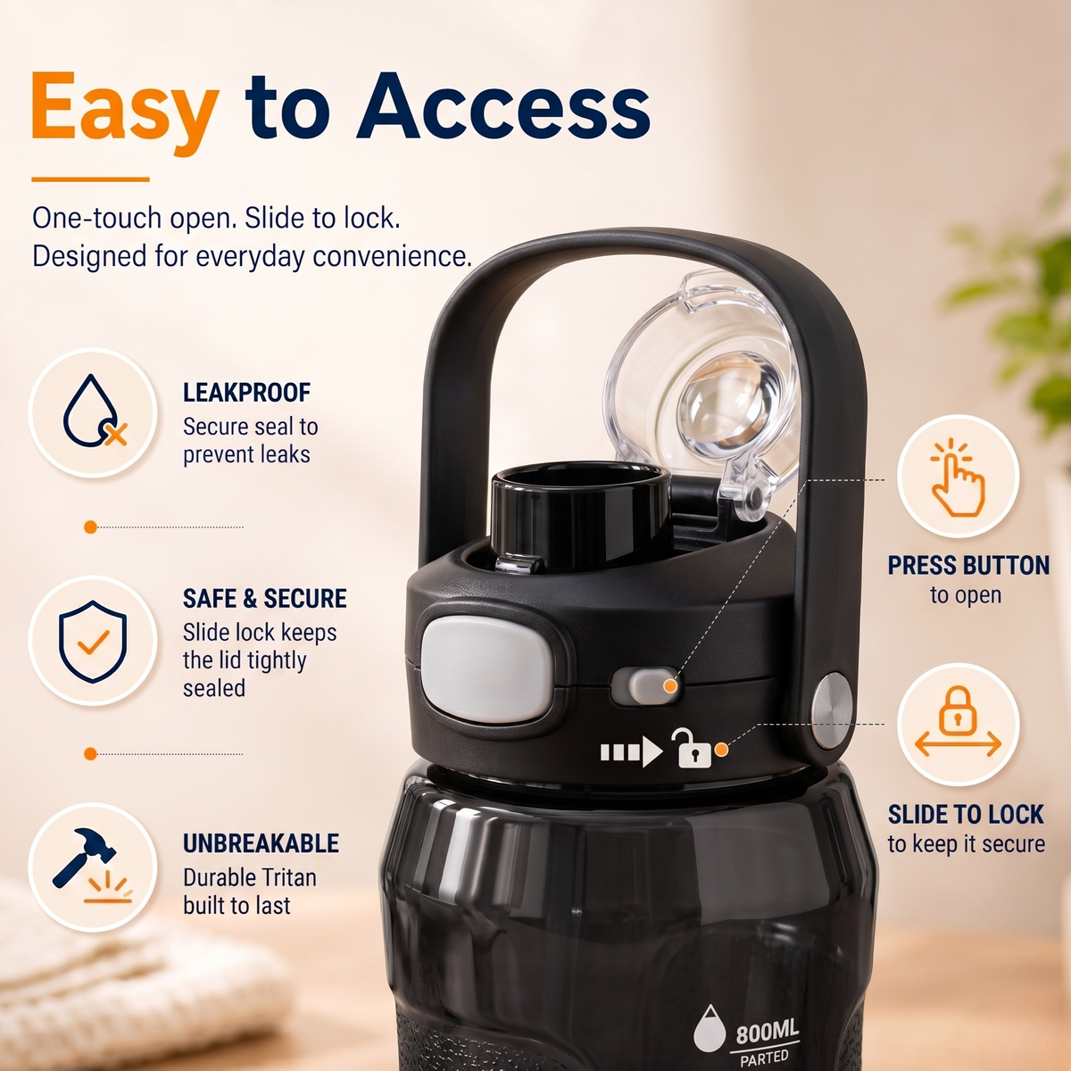 StacPro Tritan Water Bottle — 1000ml | BPA-Free, Leakproof | Sports & Office Hydration Bottle