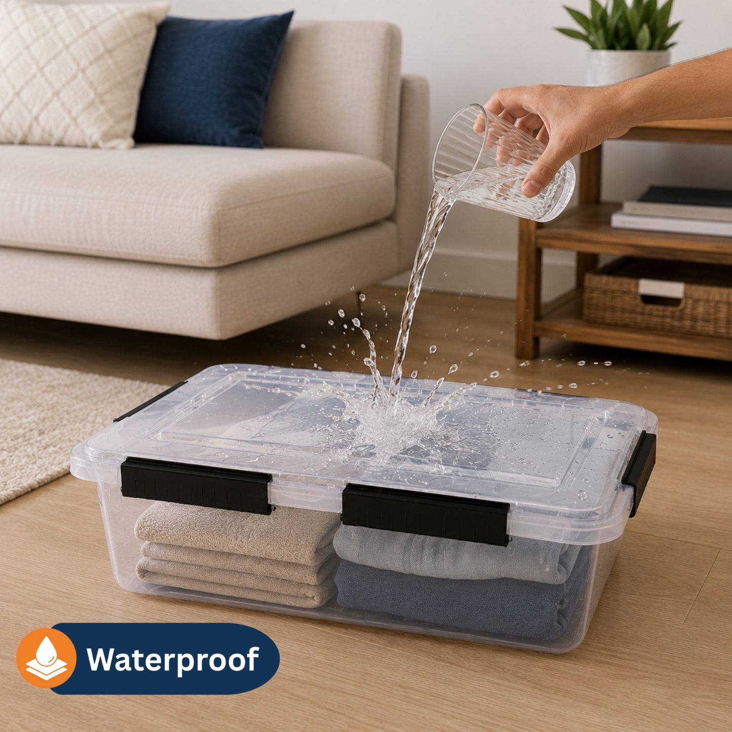 StacPro Waterproof Clear Storage Box — 32L | Secure Locking Lid, Heavy-Duty | Dustproof & Waterproof for Home, Garage & Monsoon Storage